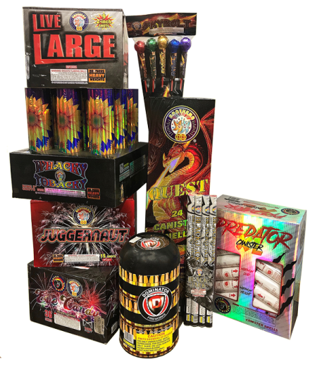 A set of different types of firecrackers and fireworks