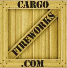 A wooden crate with the words cargo fireworks. Com on it